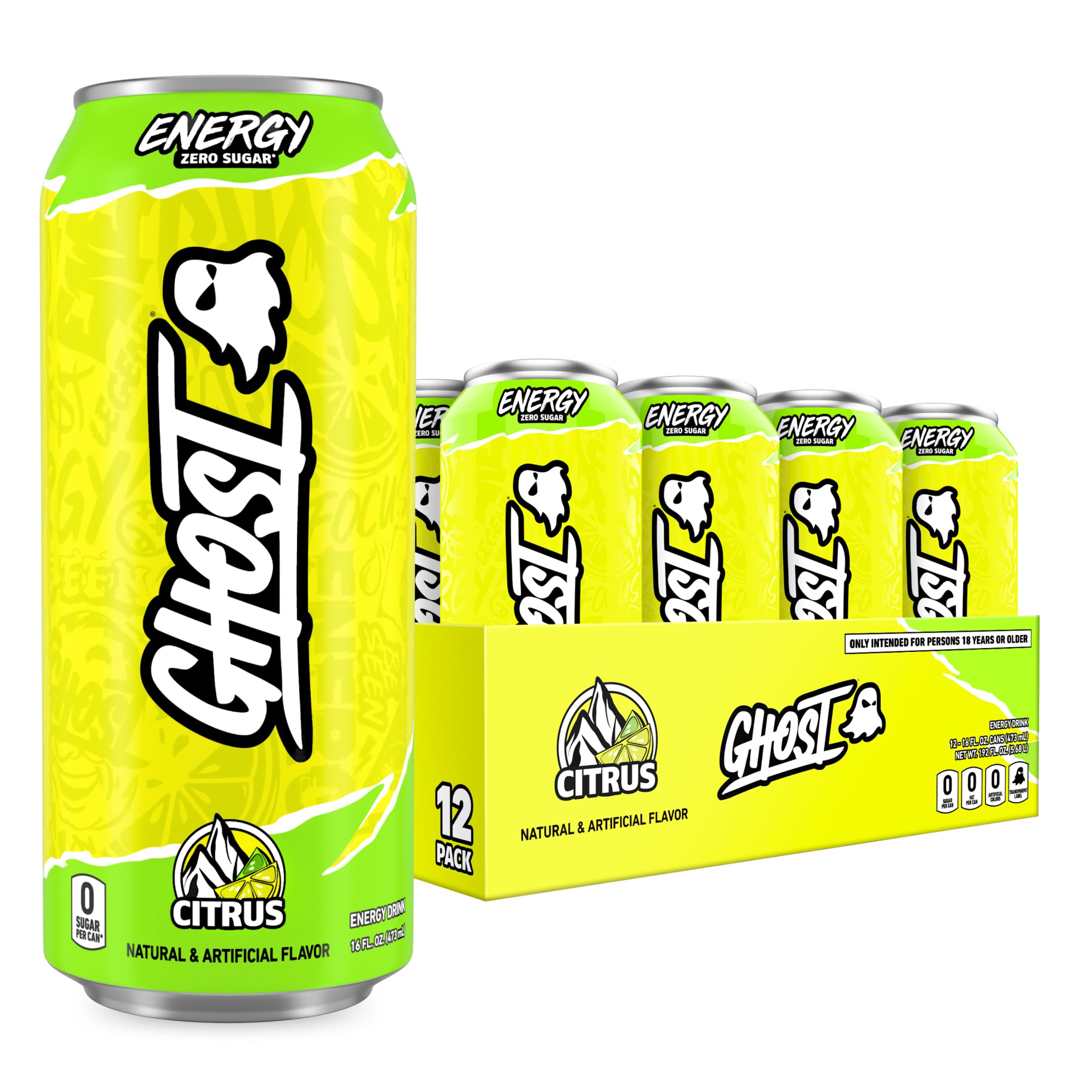 GHOST Energy Drink - 12-Pack, Strawbango, 16oz - Energy & Focus & No Artificial Colors - 200mg of Natural Caffeine, L-Carnitine & Taurine - Gluten-Free & Vegan
